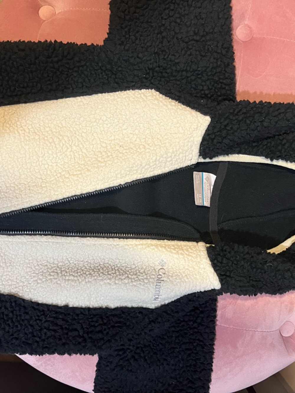 Columbia Black and Cream Sherpa Baby Footie with Hood 12-18 - Picture 4 of 8